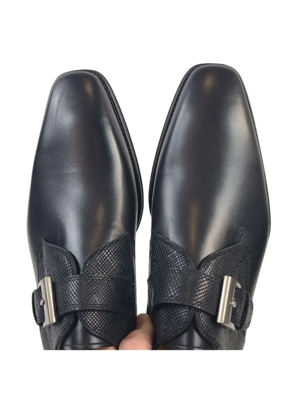 NEW Magnanni Easton Stamp Black Monk Strap Leather Dress Shoes Size 10.5 US